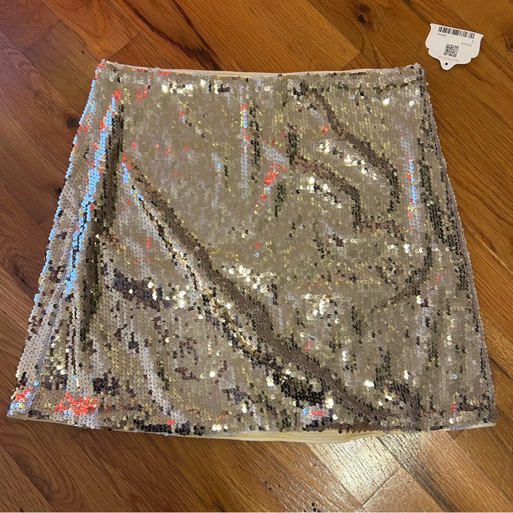 Altar'd State Champagne Sequined Sparkling Mini Skirt, Medium